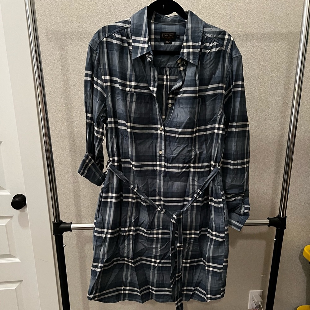 Pendleton blue plaid shirt dress size XL